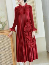 HEYFANCYSTYLE Designer Casual Japanese Plissé Beaded Modest Dress